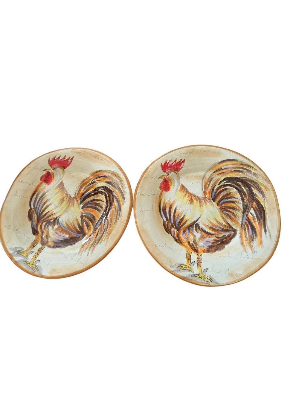 Set of 2 Tabletops Gallery Romalo Rooster 12" Hand Painted Dinner Plates -
